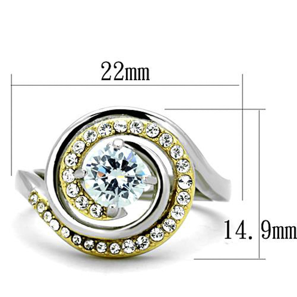 ARTK1746 Stainless Steel 1.0 Ct Two Toned IP Engagement / Fashion Ring Women's Size 5-10
